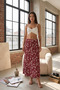 Women's Burgundy White Patterned High Waist Flared Long Skirt - 3
