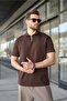 Bitter Brown Half Zipper Detailed Polo Collar Men's T-Shirt E7184 - 5