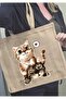 Jute Bag with Kitten Print and Ribbon - 2