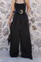 Black Gold Belted Satin Trousers