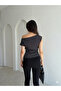 Women's Black - White Side Zipper Boat Neck Polka Dot Blouse - 3