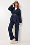Gold Belted Tensel Top and Bottom Set Lax0011 Dark Blue