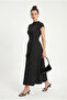 Women's Victorian Back Lace-Up Black and White Polka Dot Long Woven Dress - 2