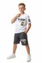 Boy's 2-Piece Shorts Set Crew Neck Short Sleeve Printed T-Shirt Tie-Up Printed Shorts
