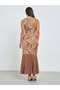 Brown Floral Jacquard Cowl Neck Maxi Dress - 5