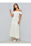 Cream Off-Shoulder Pleated Maxi Dress - 3
