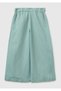 Girl's Water Green Linen Blended Waist Stitched Belted Wide Leg Trousers - 2