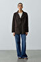 Double Button Oversize Blazer Jacket Bitter Brown - 3