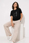 Minimal Printed T-Shirt with Dog Figure Short Sleeve Summer T-Shirt - Black - 3