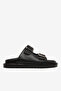 Women's Black Leather Comfortable Fit Double Buckle Non-Slip Slippers - 5