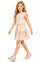 Girl's Blouse with Ruffled Sleeves, Lace and Guipure Detail, Button Closure at Back, Lined, Beige Color Skirt and Blouse Set - 2