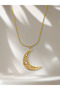 Women's Gold Color 316L Steel Moon Crescent Necklace with Stones, Minimal Stylish Elegant Gift - 4