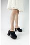 Black Suede Thick Heel High Platform Sole Women's Slippers Thick Heel Slippers