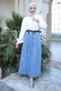 Light Blue Belted Slit Denim Skirt - 2