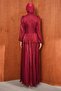 Burgundy Waist Gathered Layered Evening Dress - 5