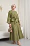 Single Button Embossed Embroidered Tie-Up Voile Crepe Suit -Khaki - 3
