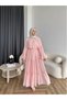 Women's Ruffled Layered Chiffon Dress with Lace Detail - Pink - 4