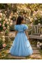 Girl's Blue Rose Detailed Crop Dress, Girl's Evening Dress, Party Dress - 2