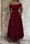 Burgundy Creil Strappy Double Fabric Long Dress Tns-4424 - 3