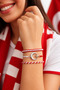 Red and White Moon and Star Bracelet Set - Red and White Fan Bracelet (Handmade Adjustable Macrame) - 3