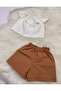 Girl's 2-Piece Set: Madonna Collar White Blouse & Solid Color Shorts - 2