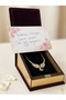 Stainless Steel Wing Pendant with Emerald Green Stone Detail (Can Customize the Note) - 2