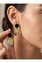 Dark Green Hexagonal and Multicolored Natural Stone Filled Earrings - 2