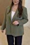 Plus Size Women's Oversized Lined Blazer Jacket - Khaki - 4