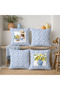 Set of 4 Suede Cushion Covers with Blue Tile Pattern and Lemon Motif for Women