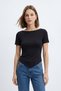 Black Boat Neck Asymmetrical T-Shirt 0459