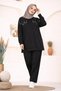 Women's Stoned Shoulder and Cuffed Sleeve Tunic-Pants Two-Piece Set - 3