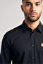 Men's Metallic Logo Detailed Regular Fit Cotton Long Sleeve Black-Gold Shirt - 3