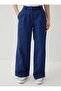 Double Leg Detailed High Waist Trousers - Navy Blue - - 4