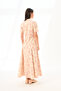 Beige with Powder Floral Pattern, High Collar, Zippered, Princess Stitched Maxi Dress - 4
