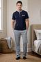 Men's short sleeve navy pajama set with flat placket 8100