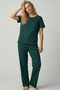 Green White Heart Score Pattern Cotton Knitted Pajamas Set 8025 - 2
