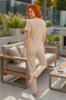 V-Neck Long Comfortable Cotton Pajama Set 41662 Khaki - 6