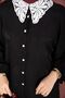 Guipure Collar Front Buttoned Shirt Skirt Set Black - 5