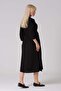 Maternity Elastic Sleeve Shirt Collar Midi Length Linen Dress Black - 6