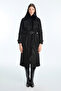 Fur Collar Pocket Detailed Belted Coat Black 13868