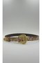 Women's Ethnic Patterned 3 cm Matte Gold Buckle Stylish Pu Leather Belt Suitable for Trousers, Jackets, and Dresses