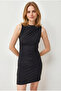 Women's Black Sleeveless Draped Detailed Mini Sandy Dress Elb-19002648 - 3