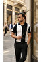 Men's Short Sleeve Polo Collar Block Print Knitwear Blouse - 4