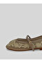 Azlıra Women's Tulle Beaded Floral Embroidered Single Strap Flat Sole Ballerinas - 2