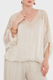 Silk Blend V-Neck Embroidered Loose Blouse Bluz 6901022