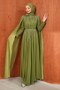 Green Shoulder Cape and Stone Embellished Evening Dress - 3