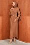 Biscuit Waist Buckle Draped Evening Dress - 4