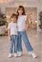 Girl's Embroidered Bow Detail White Blouse and Denim Trousers 2-Piece Set |   Comfortable and Stylish Eid Summer Sister Combination - 4