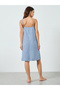 Blue Woven Linen Look Stripe V Neck Slip Dress - 4