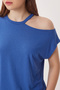 Cut Out Detailed Viscose Blouse Lrn0004 Dark Blue - 5